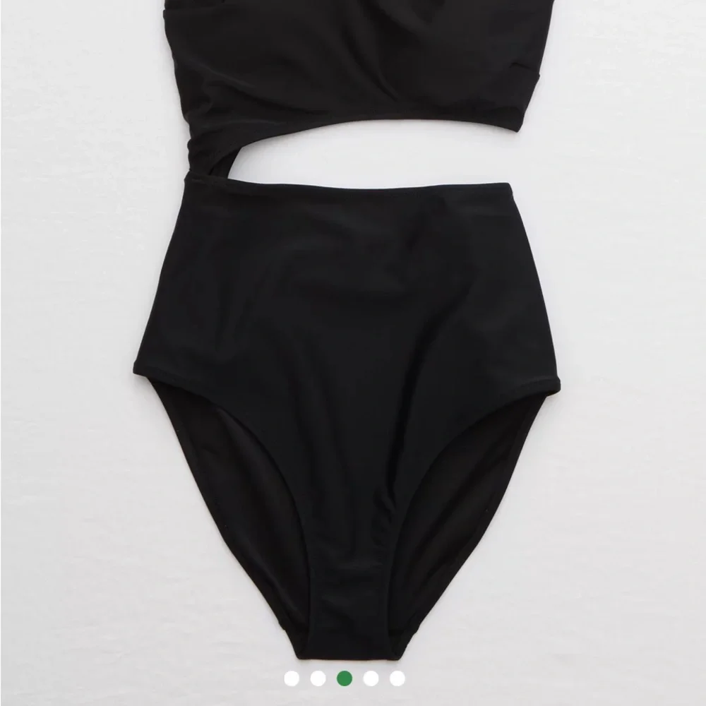 aerie Black One-Shoulder Cutout One-Piece Swimsuit